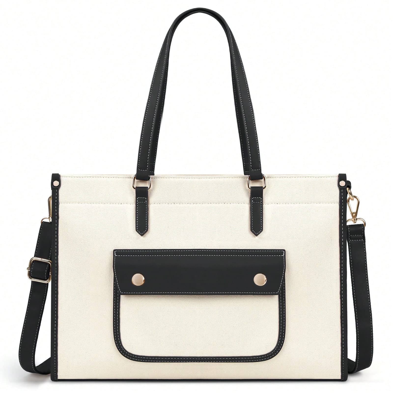 Sac Cabas Femme Sac Ordinateur Femme 15.6 Pouces Grande Capacité Sac à Main Toile Sac de Cours Bandoulière Sac a Main pour Travail Shopping Voyage