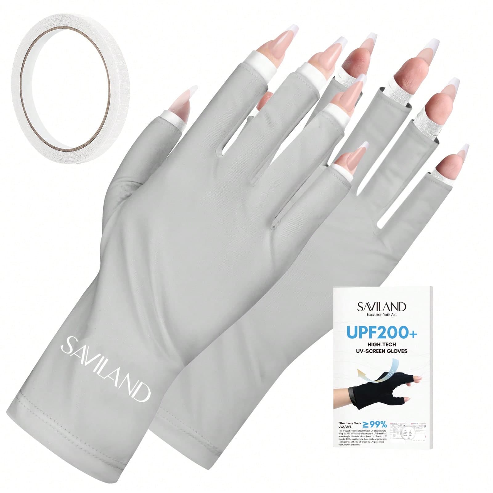 Saviland Gants de protection UV pour ongles avec ruban adhésif, gants de manucure professionnels UPF80+, protection anti-UV, sans doigts pour vernis