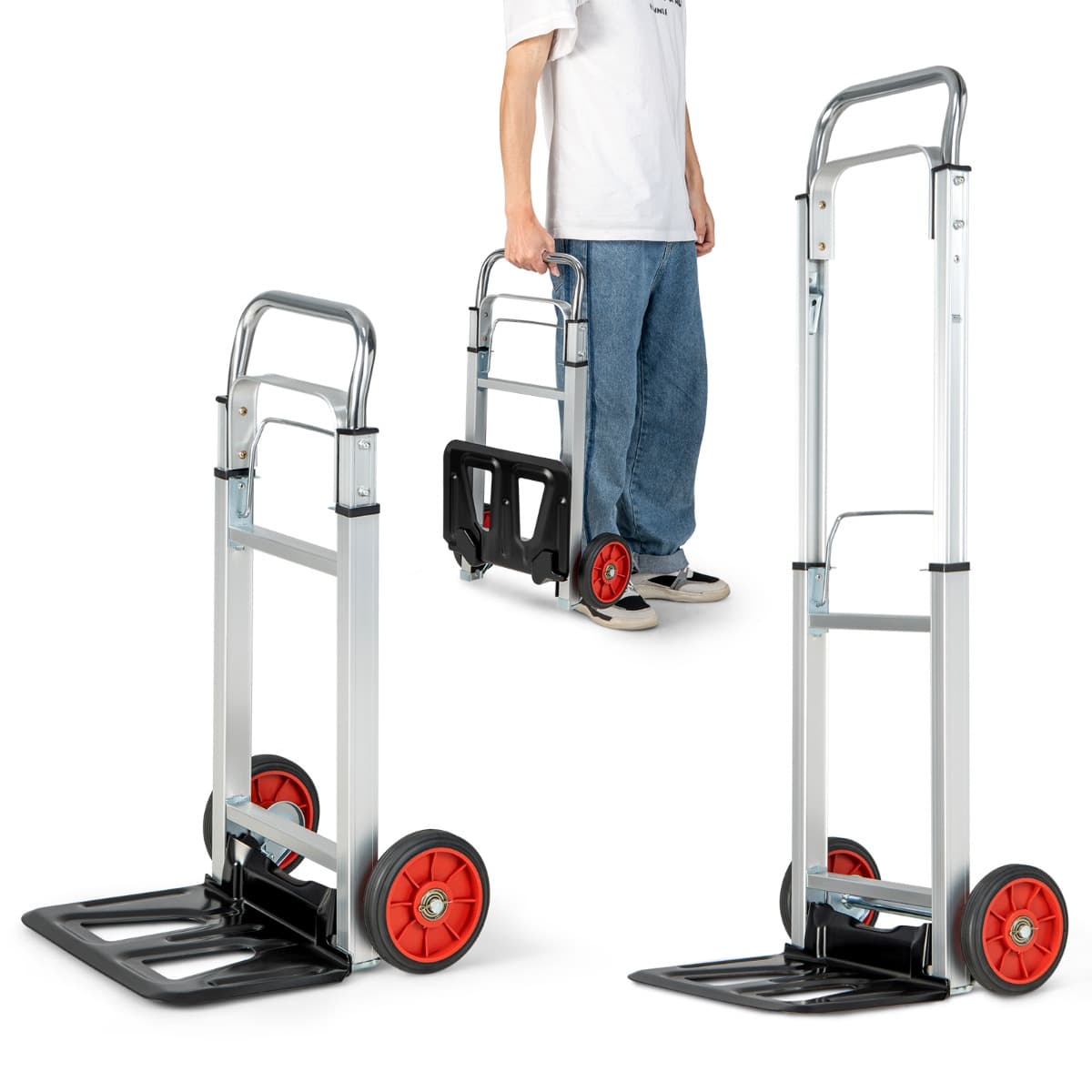 CostwayDiable Pliant en Aluminium Charge 100 KG Diable de Manutention Déménagement Léger & Compact avec 2 Roues pour Maison Entrepôt Shopping