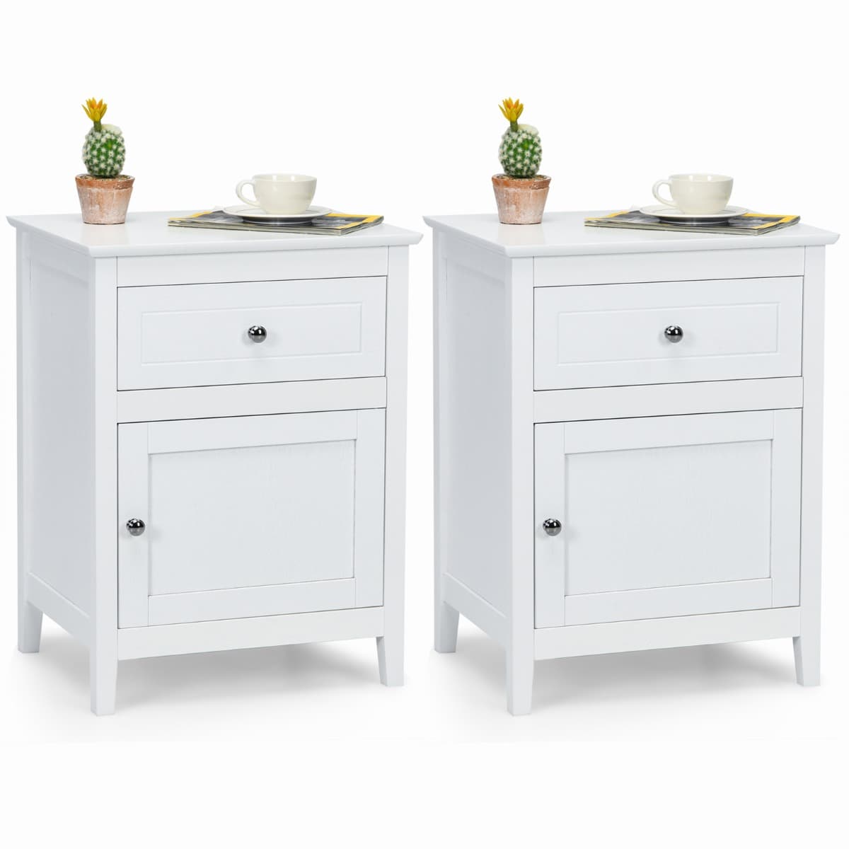 Lot de 2 Tables de Chevet avec Tiroir et Grand Placard 48 x 38 x 63,5 CM (L×l×H) 2 Tables de Nuit av