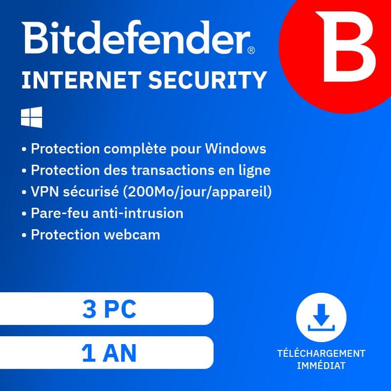 Bitdefender Internet Security 2026 | Renouvellement automatique | 3 PC | 1 An | Téléchargement